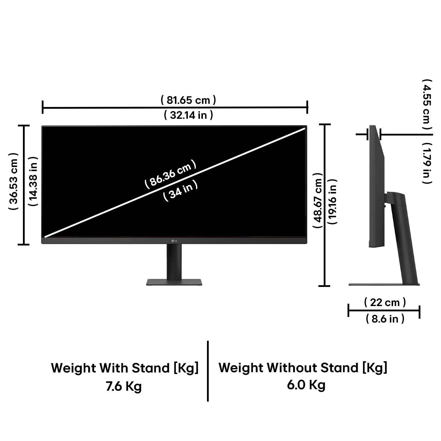 LG LED Monitor 34" Curved WFHD 100Hz Borderless with HDMI (34U511A) view 4